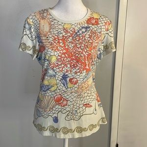 [J. McLaughlin] Colorful Coral/Lobster Pattern Blouse - Size Small